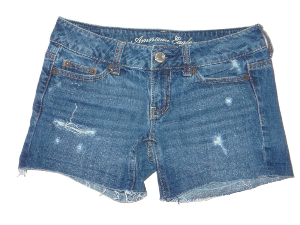 American Eagle Distressed Denim Shorts Size 4 Blue Cotton